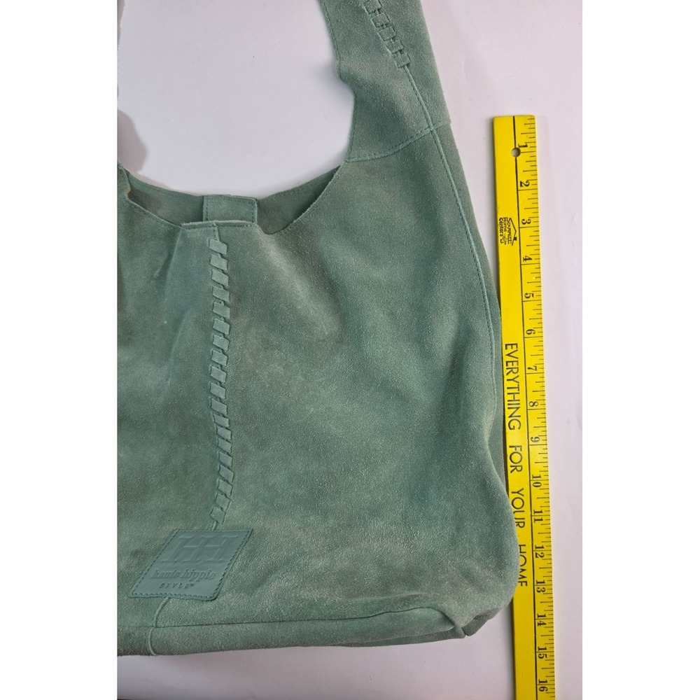 Haute Hippie Leather Suede Hobo Shoulder Bag Green Festival Boho Purse - Picture 12 of 13